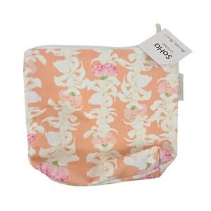 SoHa Living Floral Print Peach Cosmetic Pouch Carnation Orchid Hawaii NEW
